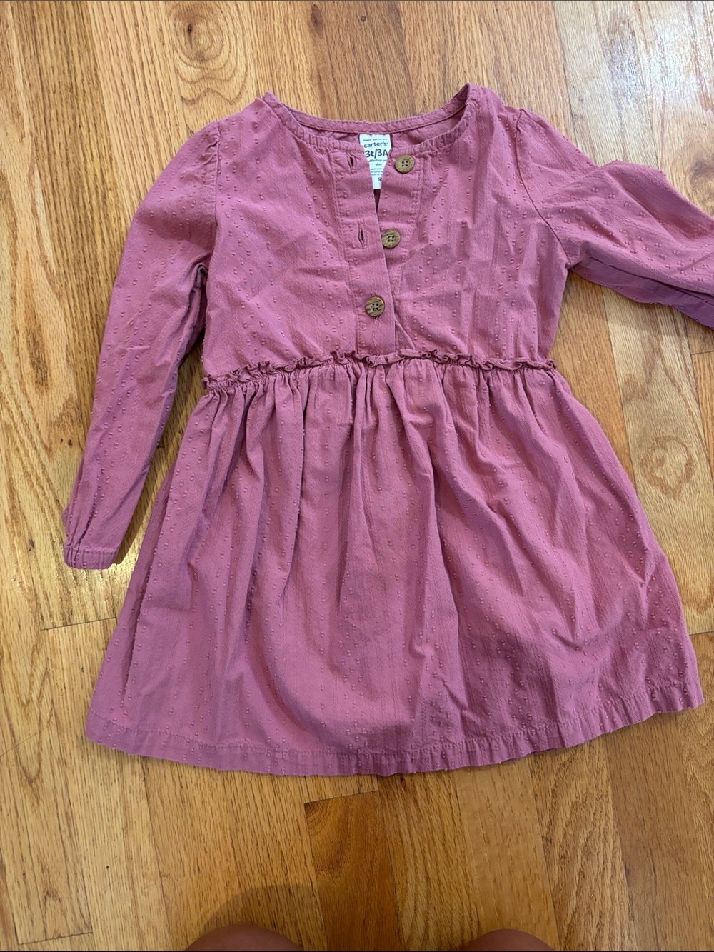 Carter's Mauve Long-Sleeve Dress with Wooden Buttons